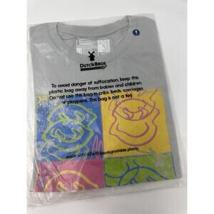 Dutch Bros Coffee Men T-Shirt S Gray Logo Smiley Face Graphic Short Sleeve Tee